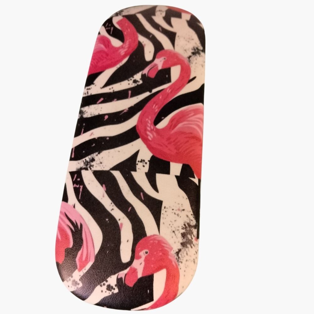 Pink Flamingo Hard Shell Eyeglass Case lined Tropical Coastal Tiki Beachy Zebra